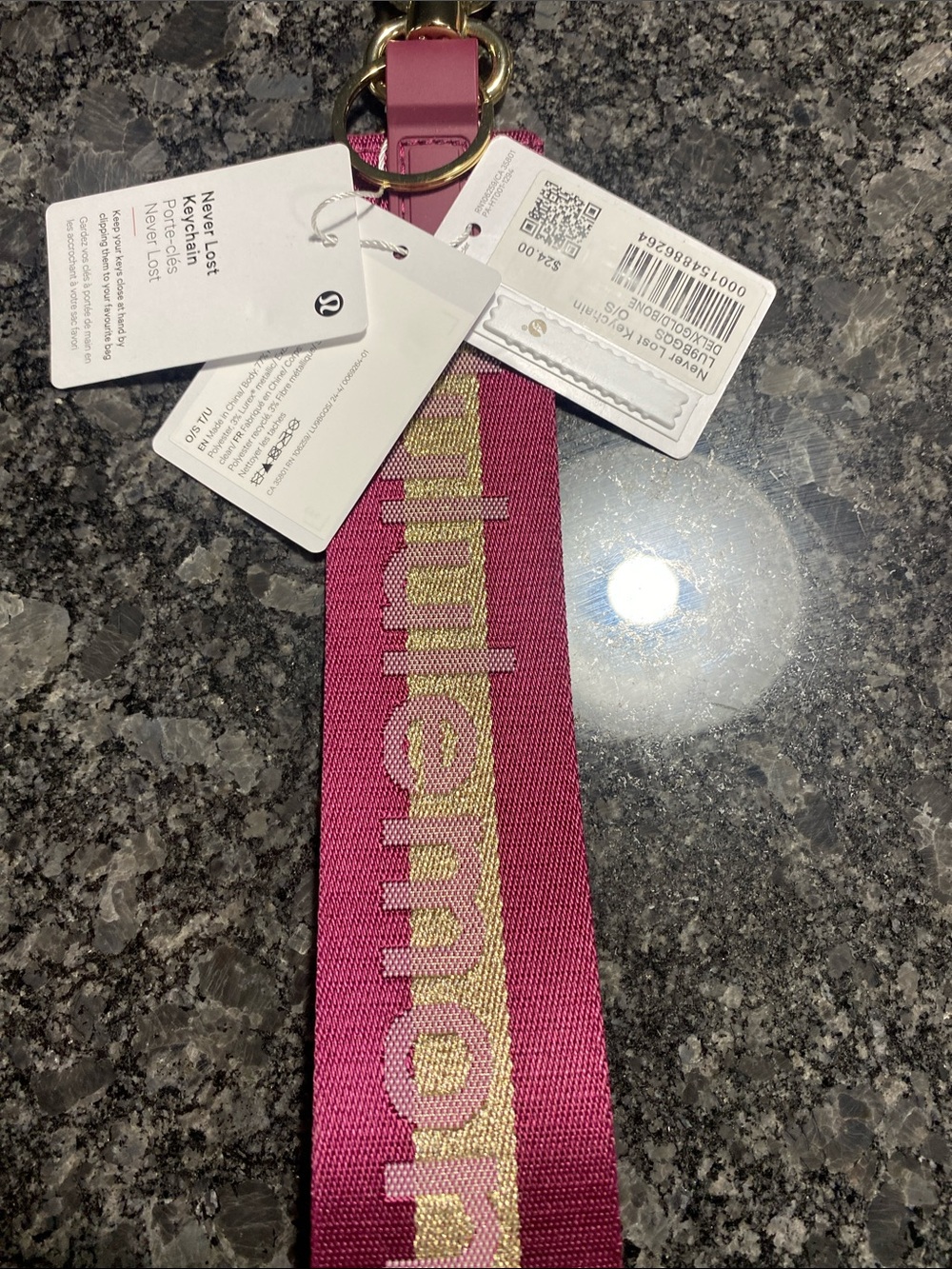 lululemon athletica Magenta and Gold Logo Keyring Strap